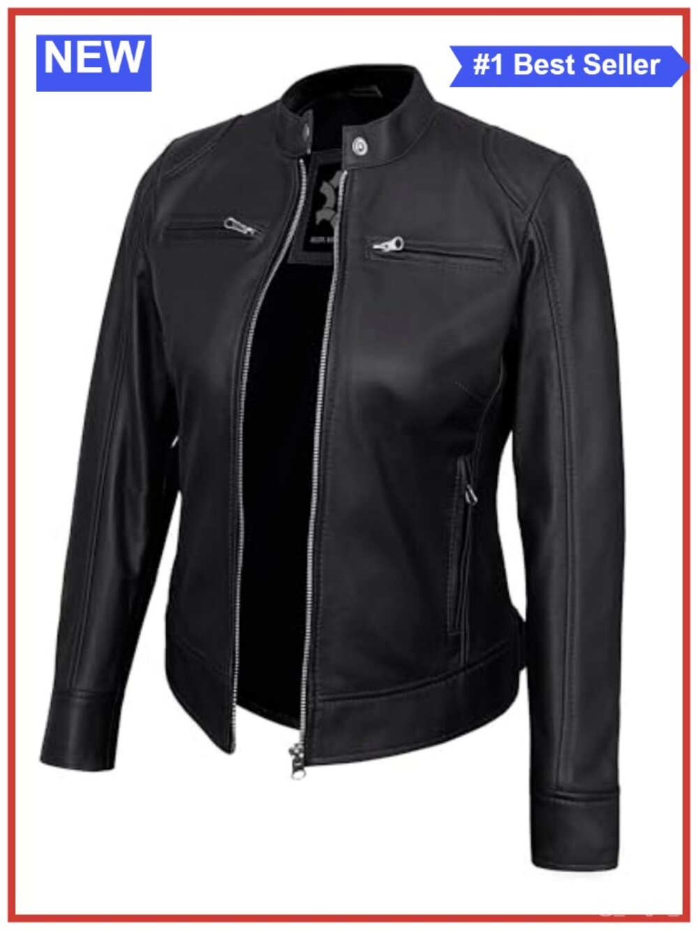 Genuine Lambskin Leather Jacket Women Cafe Racer Moto Biker Coat